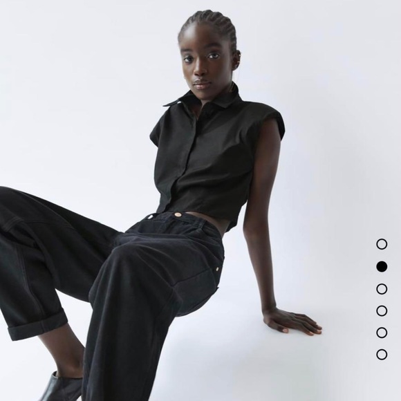 Zara Shoulder Pad Poplin Crop Shirt - Picture 6 of 8